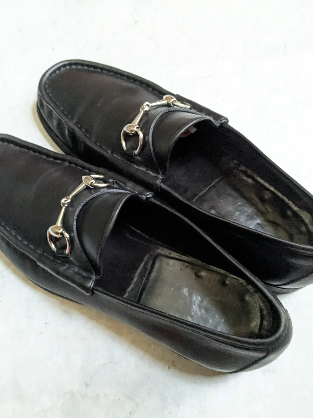Men's Black Leather Bit Loafers - Classic Slip-On Dress Shoes Men 10 D Italy